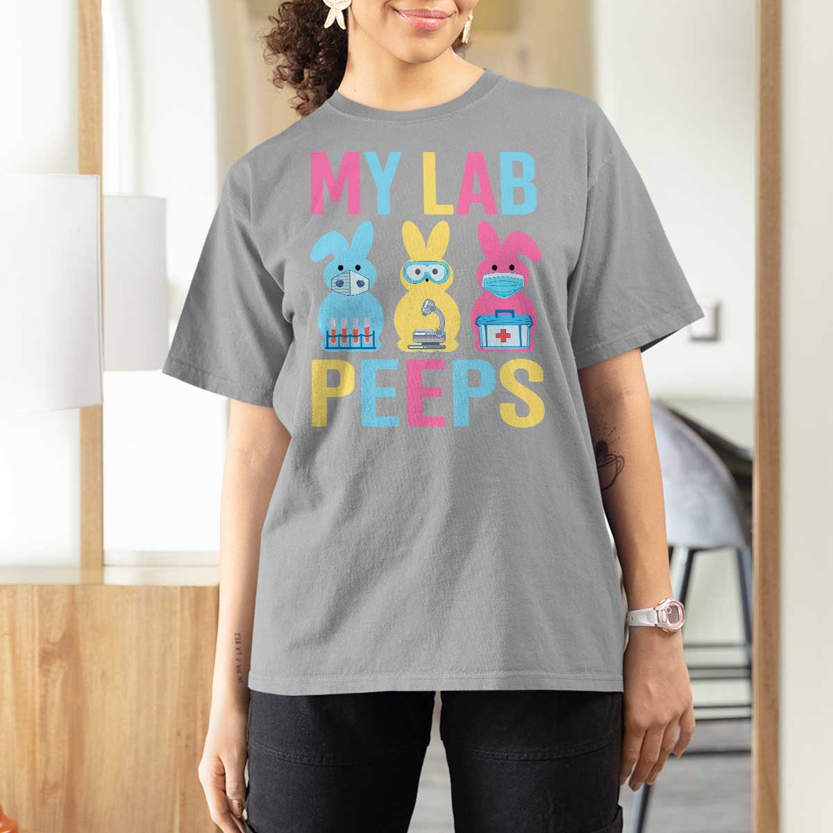 Easter Lab Tech T Shirt For Women Cute Bunny My Lab Peeps - Wonder Print Shop