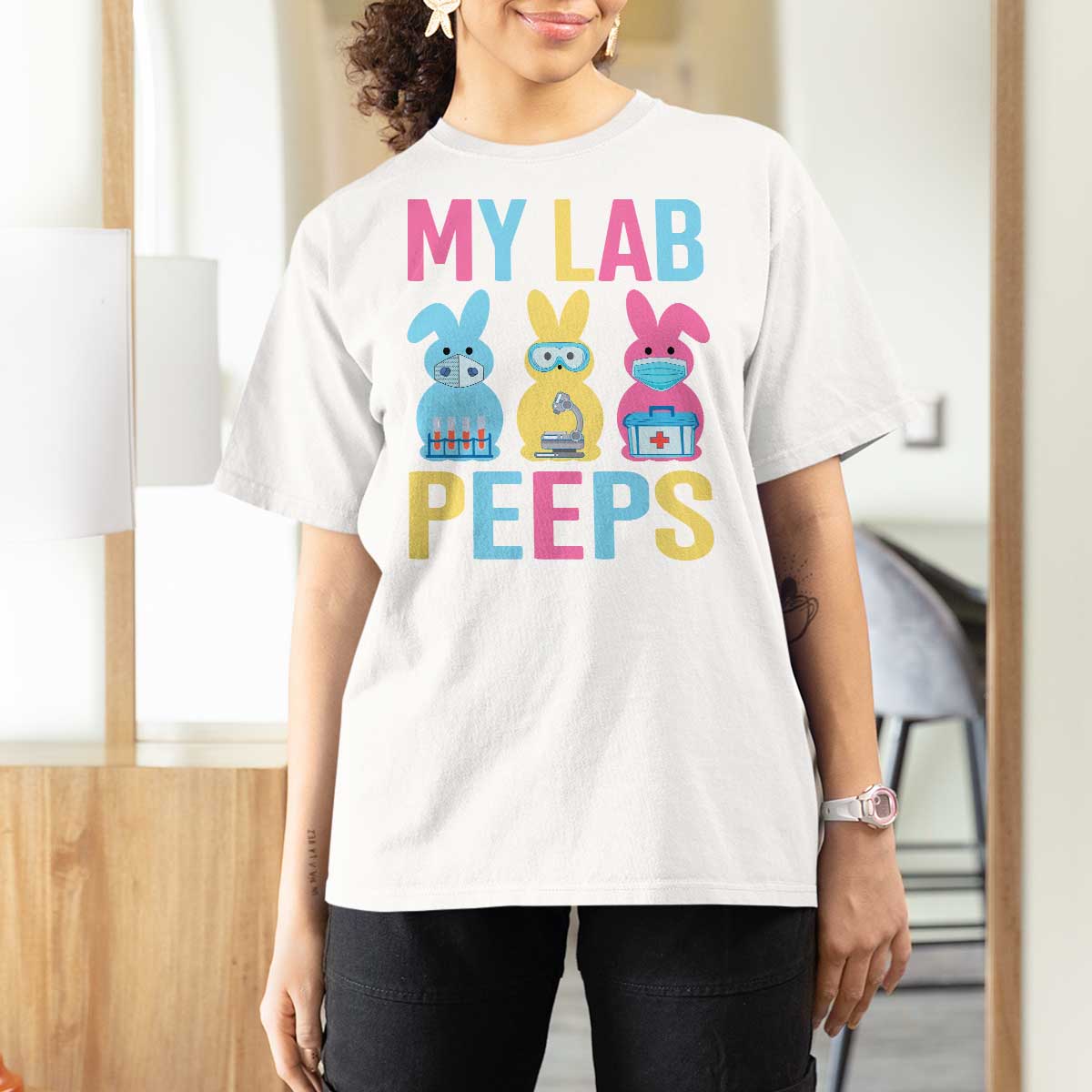 Easter Lab Tech T Shirt For Women Cute Bunny My Lab Peeps - Wonder Print Shop