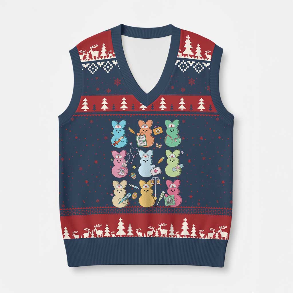 Easter Nurse Bunny V-Neck Knit Sweater Vest Funny Nursing Easter Spring Nurse Gift - Wonder Print Shop