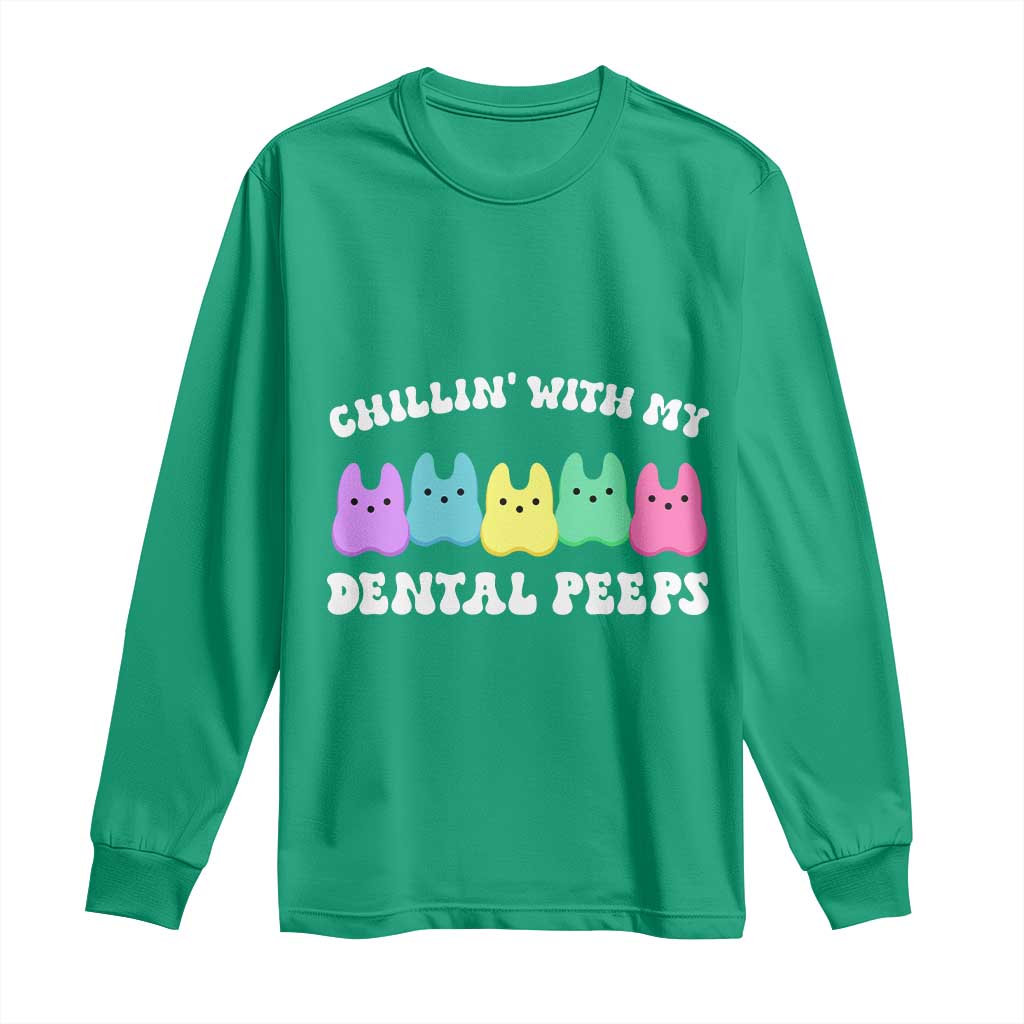 Easter Dental Bunny Long Sleeve Shirt Chilling With My Dental Peeps - Wonder Print Shop