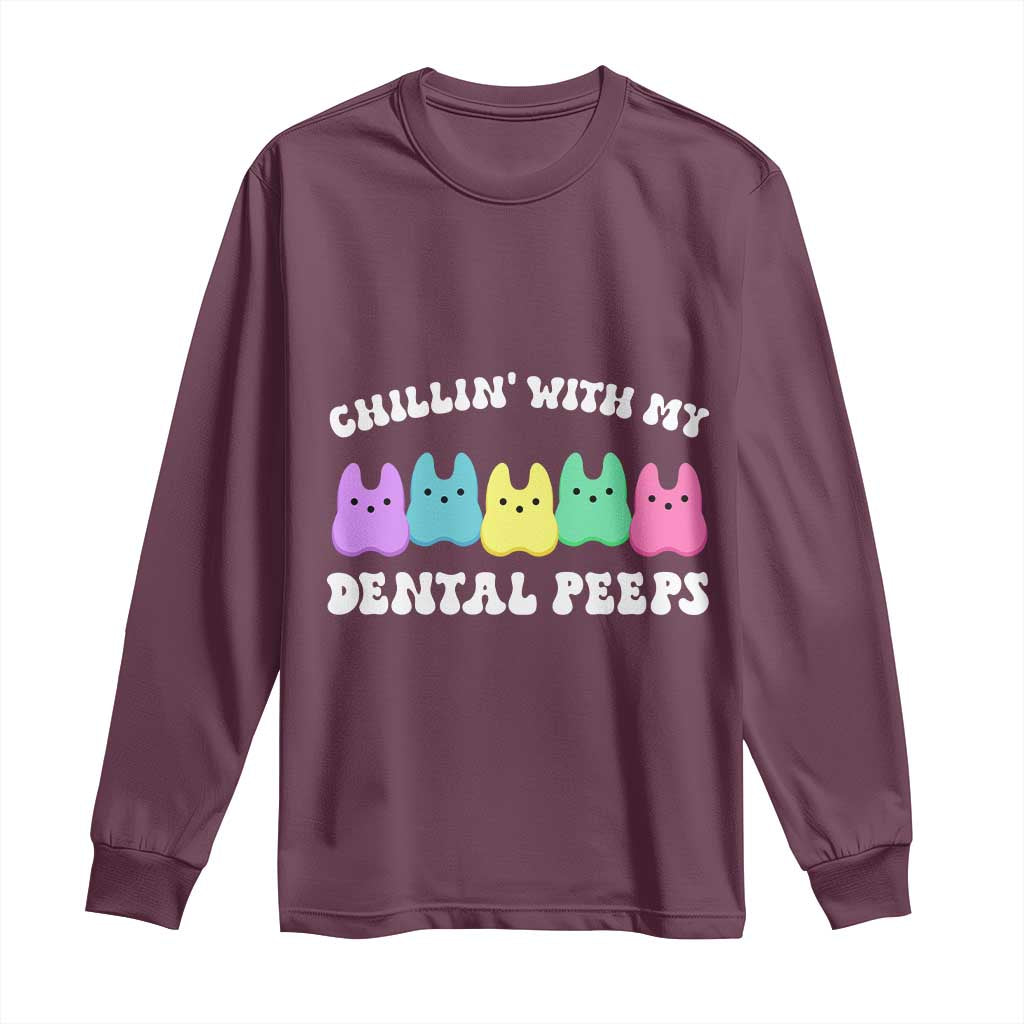 Easter Dental Bunny Long Sleeve Shirt Chilling With My Dental Peeps - Wonder Print Shop