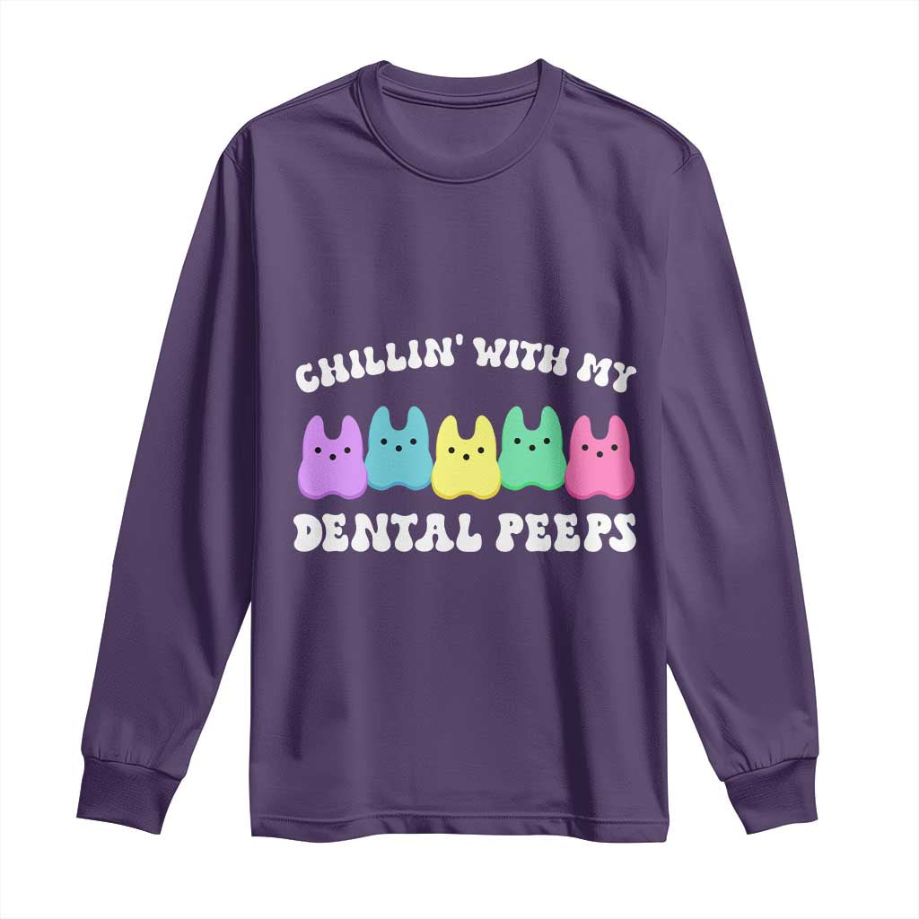 Easter Dental Bunny Long Sleeve Shirt Chilling With My Dental Peeps - Wonder Print Shop