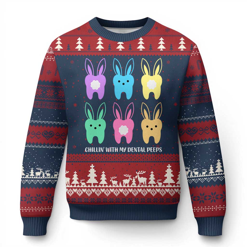 Easter Dentist Ugly Christmas Sweater Chilling With My Dental Peeps Bunny - Wonder Print Shop
