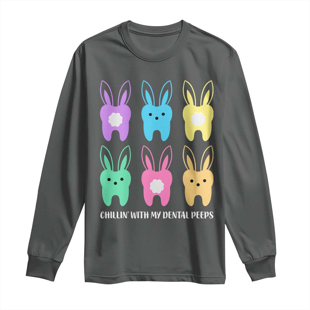 Easter Dentist Long Sleeve Shirt Chilling With My Dental Peeps Bunny - Wonder Print Shop