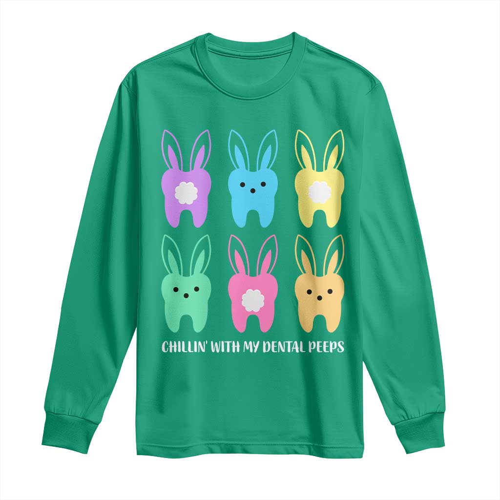 Easter Dentist Long Sleeve Shirt Chilling With My Dental Peeps Bunny - Wonder Print Shop