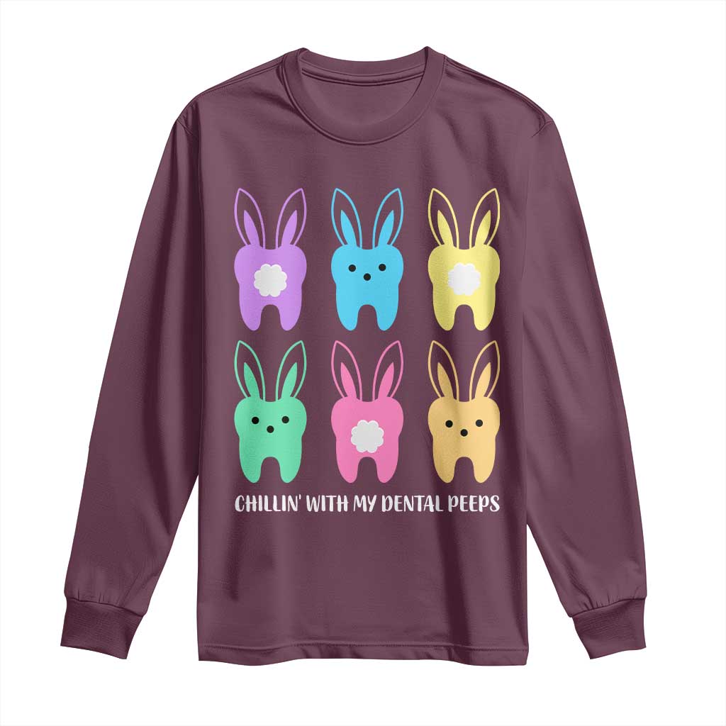 Easter Dentist Long Sleeve Shirt Chilling With My Dental Peeps Bunny - Wonder Print Shop