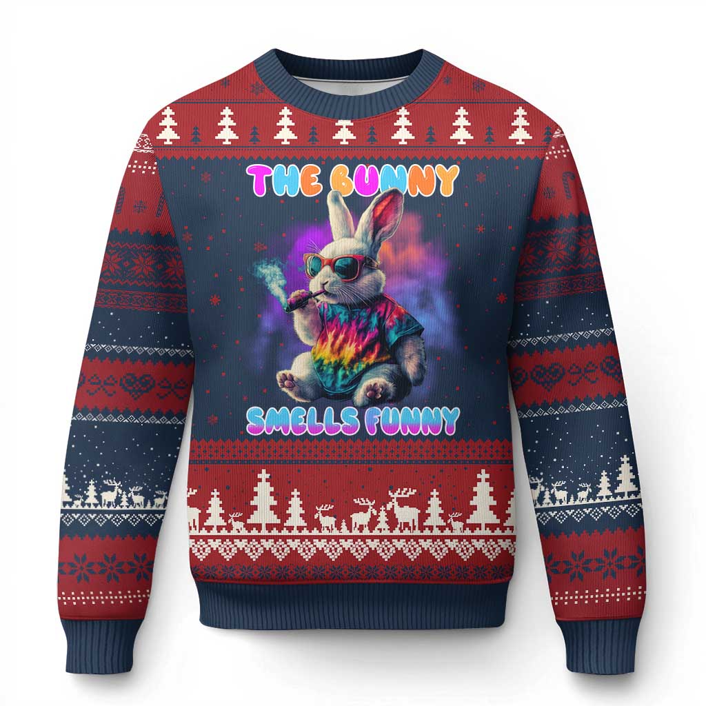 Happy 420 Easter Ugly Christmas Sweater Funny Smoking Easter Bunny Smells Funny Easter - Wonder Print Shop