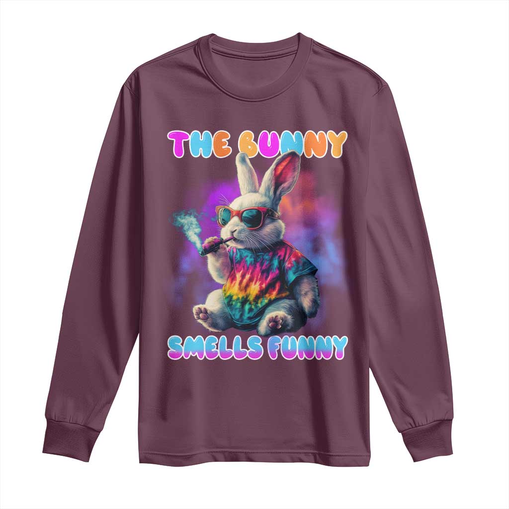 Happy 420 Easter Long Sleeve Shirt Funny Smoking Easter Bunny Smells Funny Easter - Wonder Print Shop