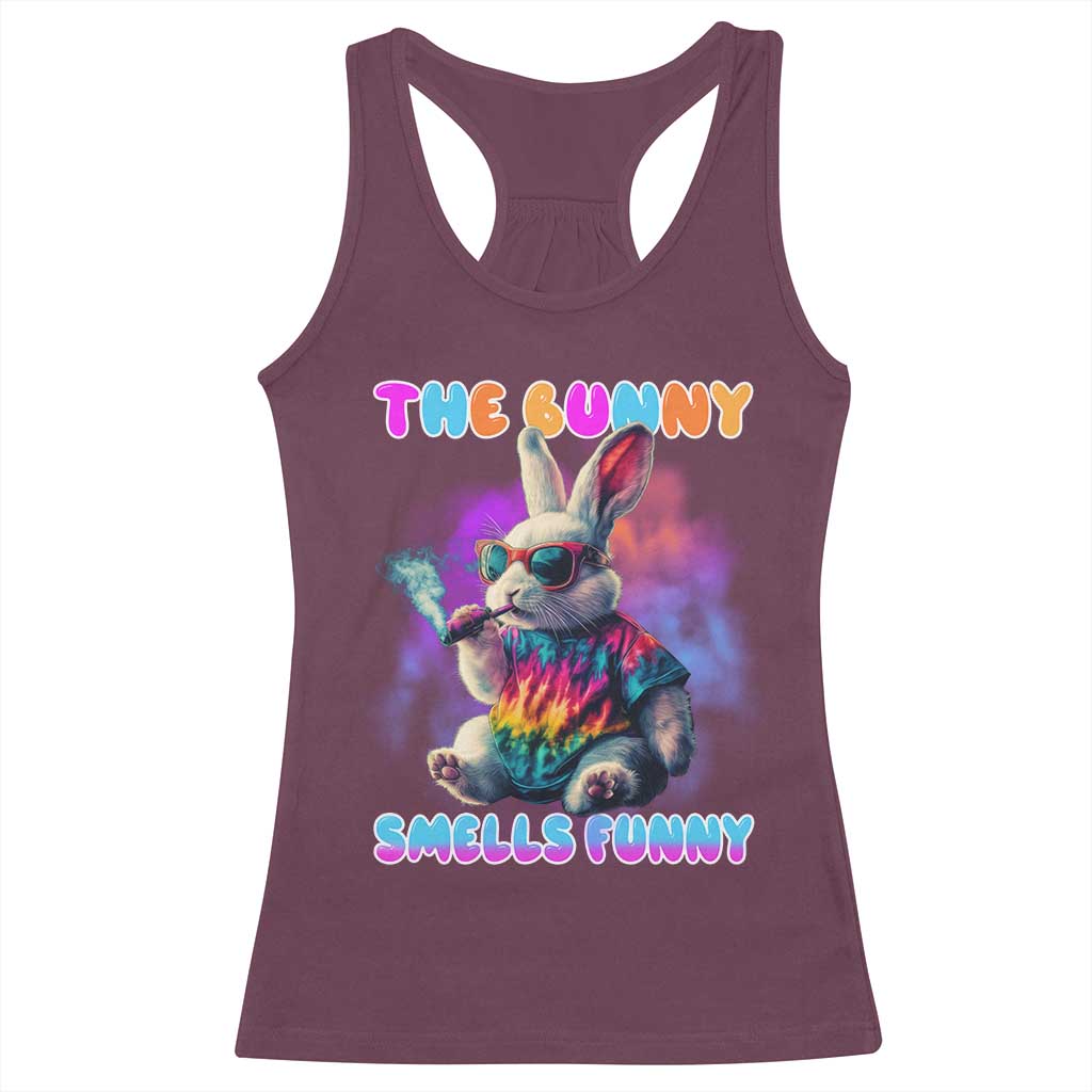 Happy 420 Easter Racerback Tank Top Funny Smoking Easter Bunny Smells Funny Easter - Wonder Print Shop
