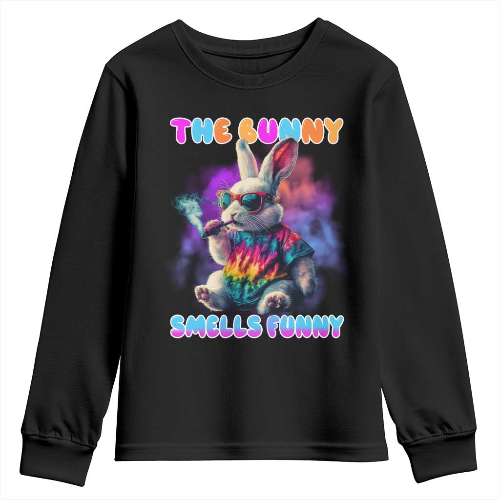 Happy 420 Easter Youth Sweatshirt Funny Smoking Easter Bunny Smells Funny Easter - Wonder Print Shop