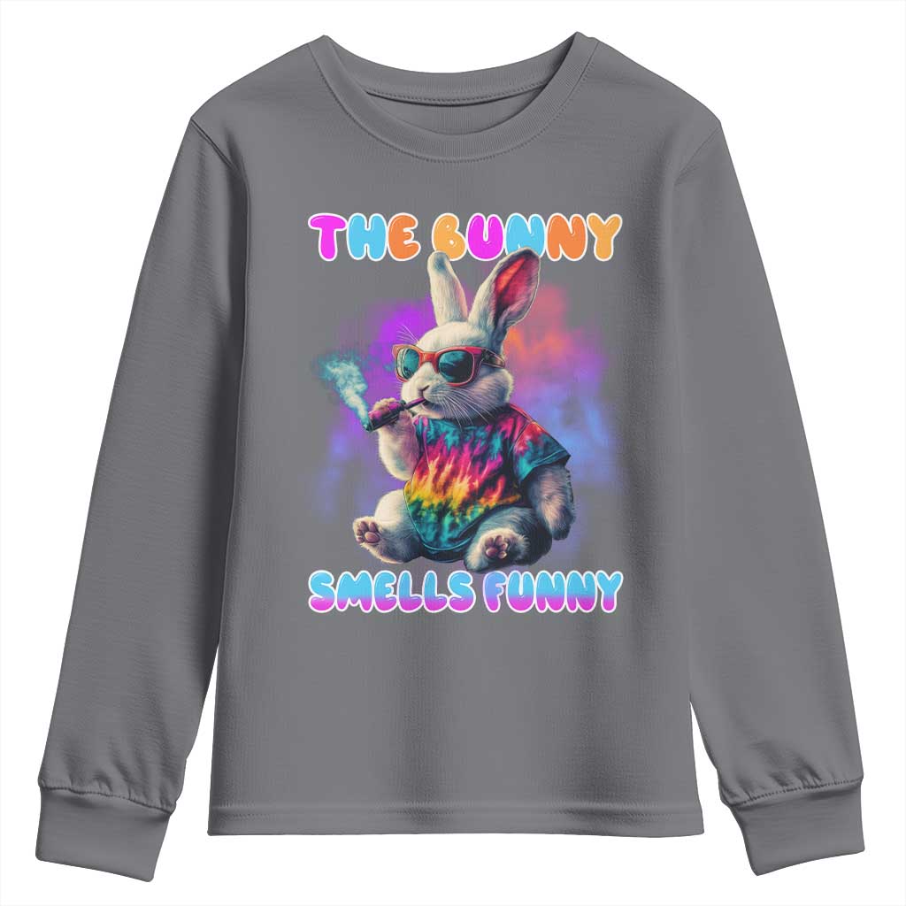 Happy 420 Easter Youth Sweatshirt Funny Smoking Easter Bunny Smells Funny Easter - Wonder Print Shop