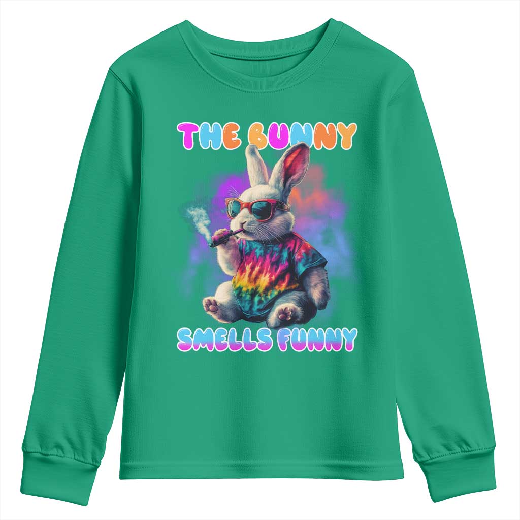 Happy 420 Easter Youth Sweatshirt Funny Smoking Easter Bunny Smells Funny Easter - Wonder Print Shop
