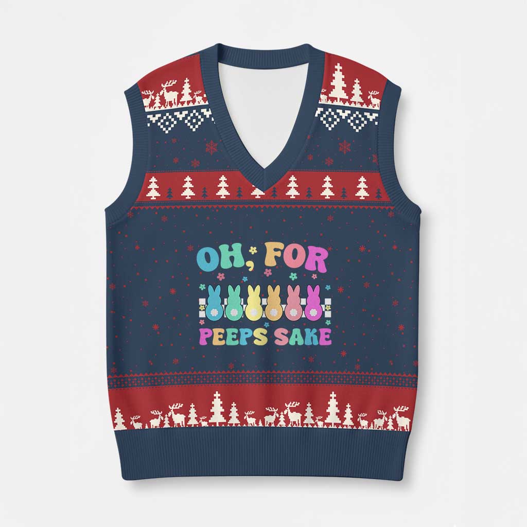 Oh For Peeps Sake Easter Bunny V-Neck Knit Sweater Vest - Wonder Print Shop