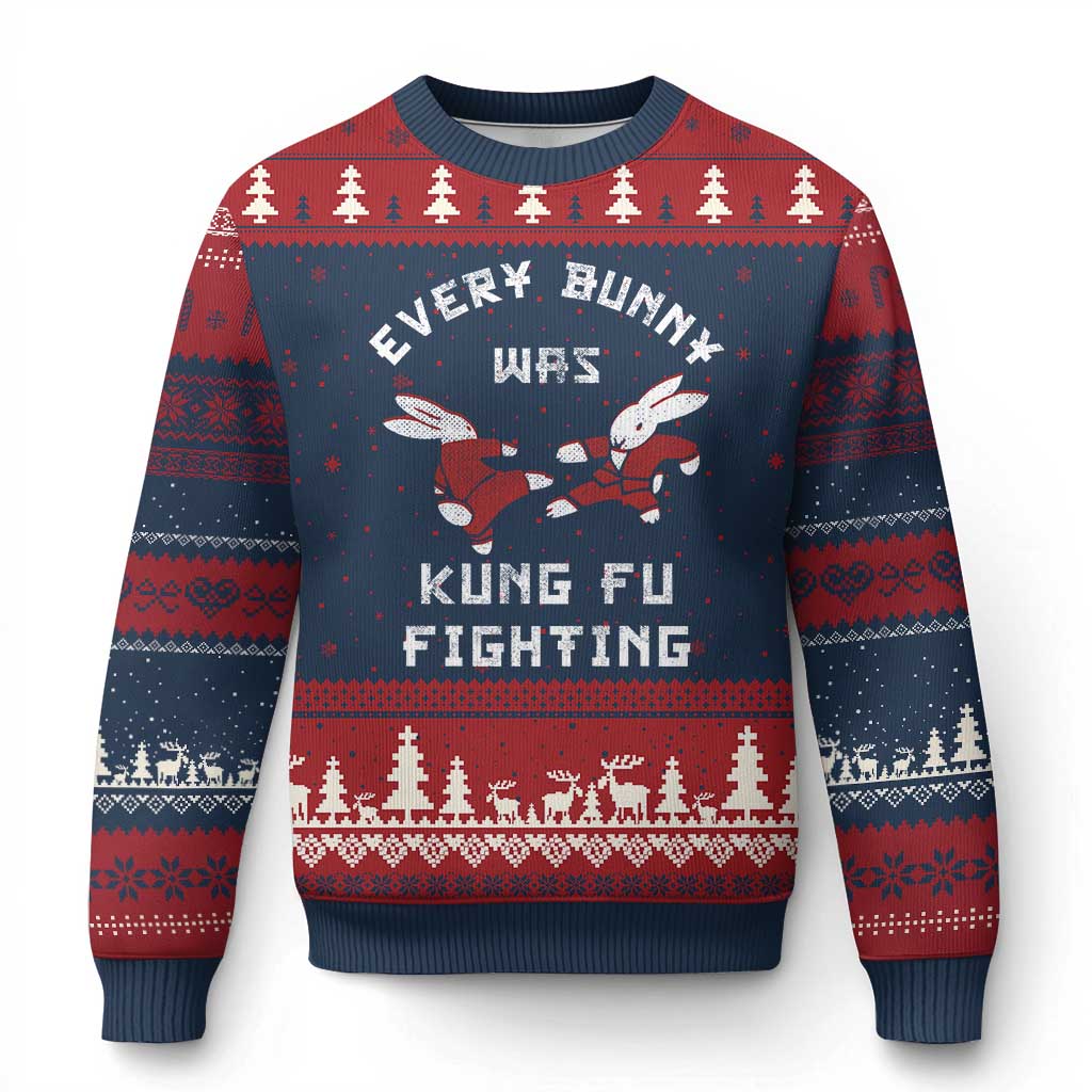 Every Bunny Was Kung Fu Fighting Ugly Christmas Sweater Funny Cool Easter Graphic