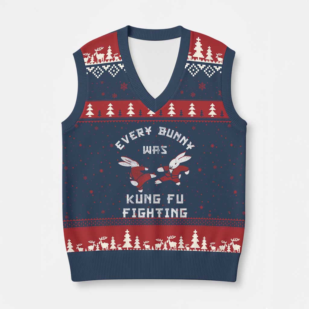 Every Bunny Was Kung Fu Fighting V-Neck Knit Sweater Vest Funny Cool Easter Graphic