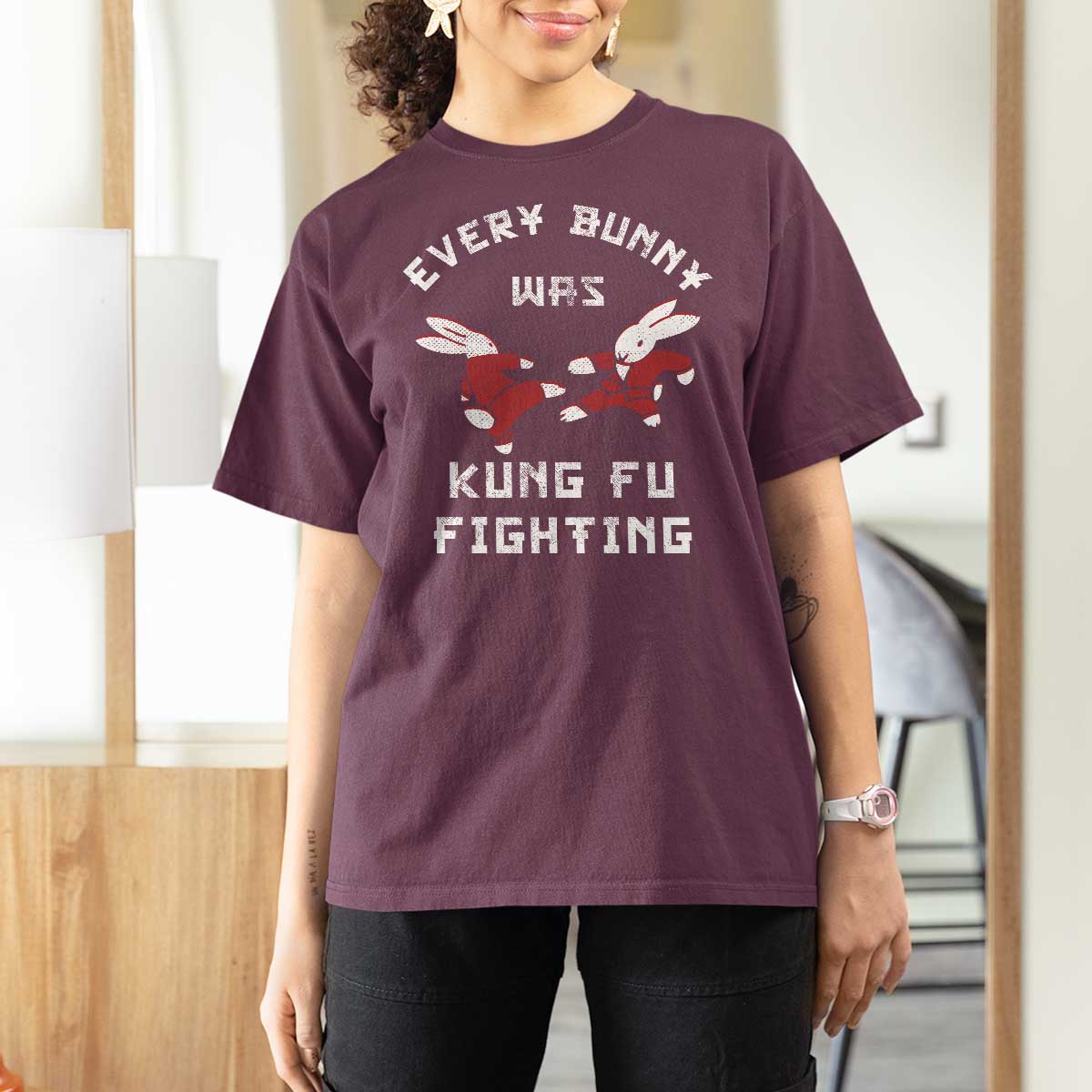 Every Bunny Was Kung Fu Fighting T Shirt For Women Funny Cool Easter Graphic
