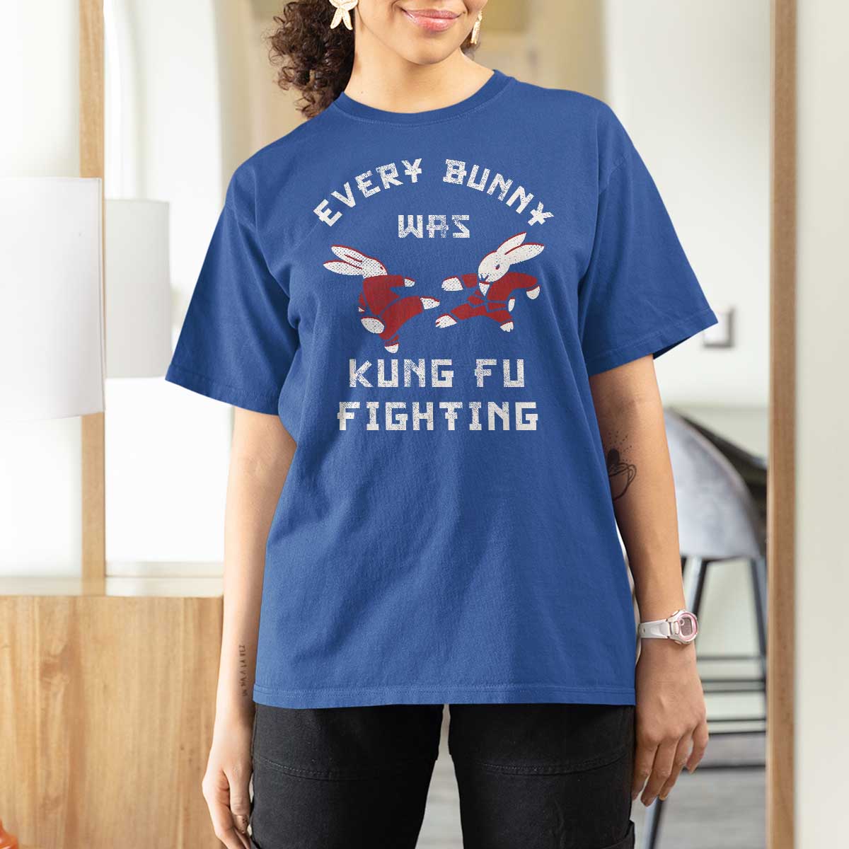 Every Bunny Was Kung Fu Fighting T Shirt For Women Funny Cool Easter Graphic