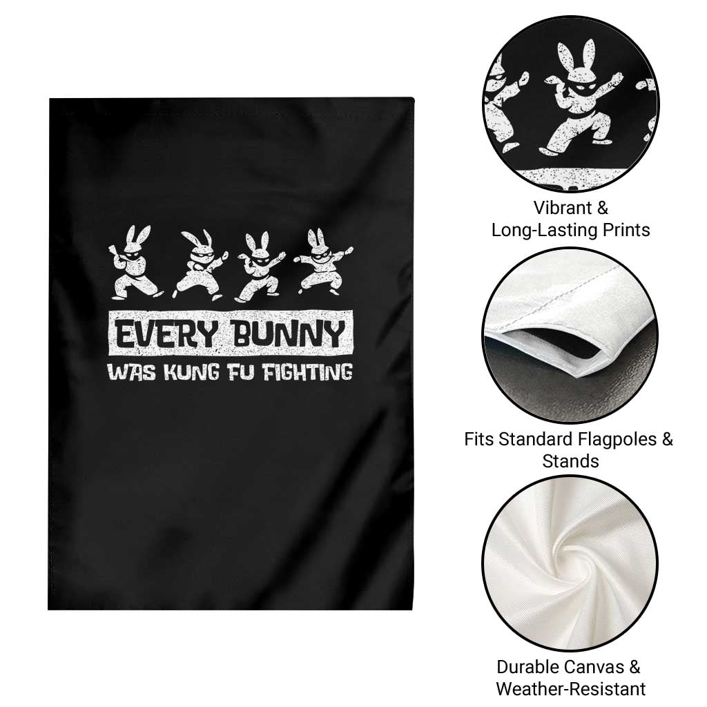 Bunny Kung Fu Fighting Garden Flag Funny Easter Vintage Graphic