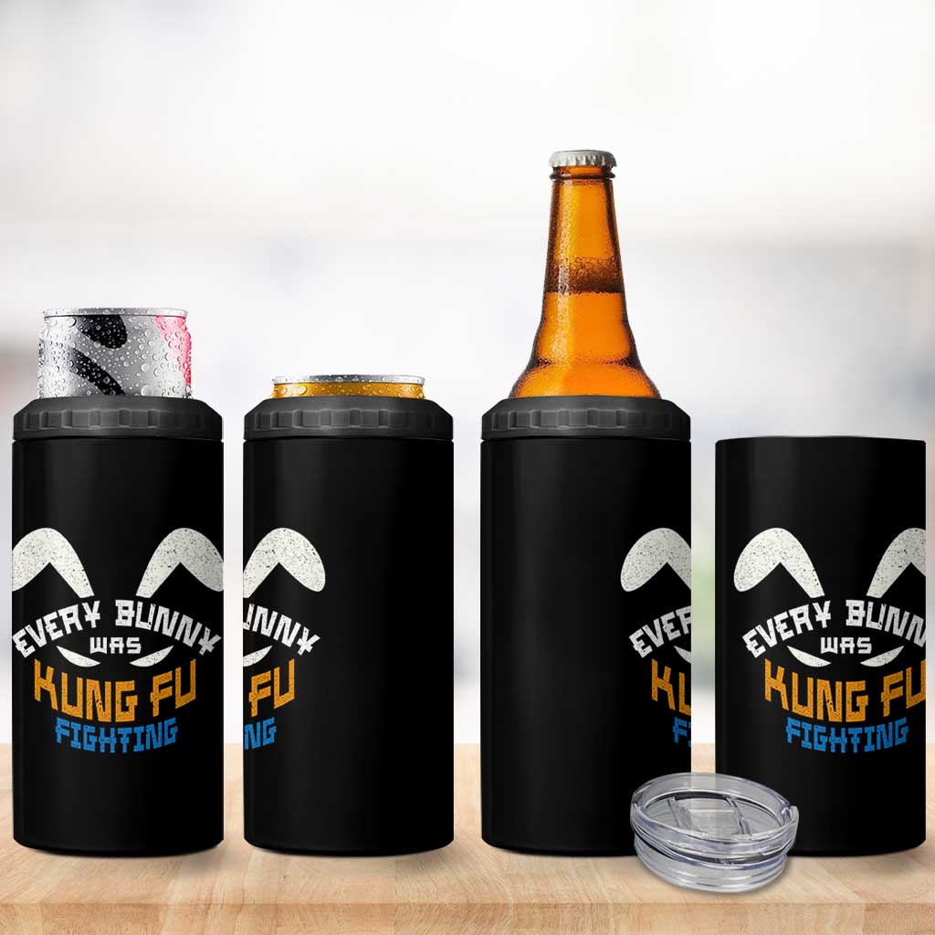 Every Bunny Was Kung Fu Fighting 4 in 1 Can Cooler Tumbler Funny Easter Vintage Rabbit Face