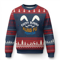 Every Bunny Was Kung Fu Fighting Ugly Christmas Sweater Funny Easter Vintage Rabbit Face