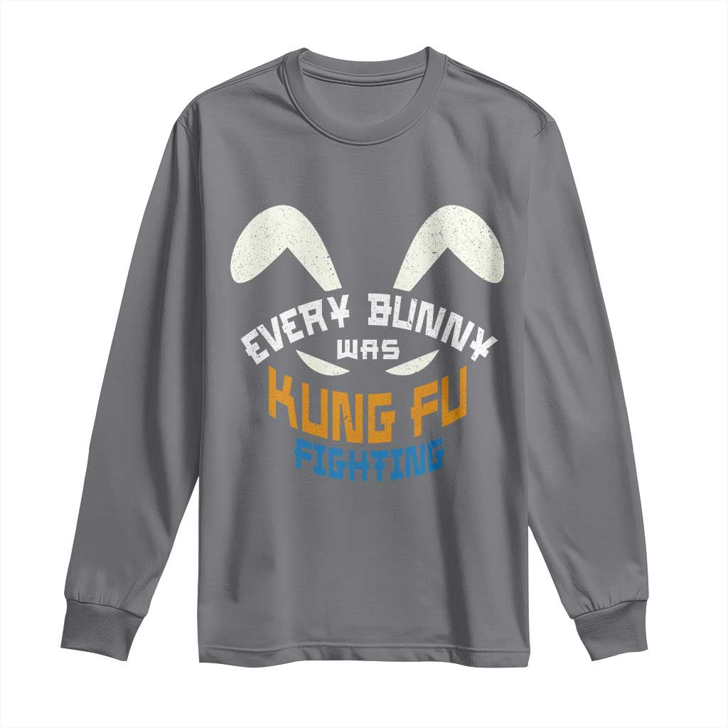 Every Bunny Was Kung Fu Fighting Long Sleeve Shirt Funny Easter Vintage Rabbit Face