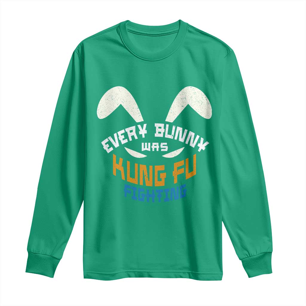 Every Bunny Was Kung Fu Fighting Long Sleeve Shirt Funny Easter Vintage Rabbit Face