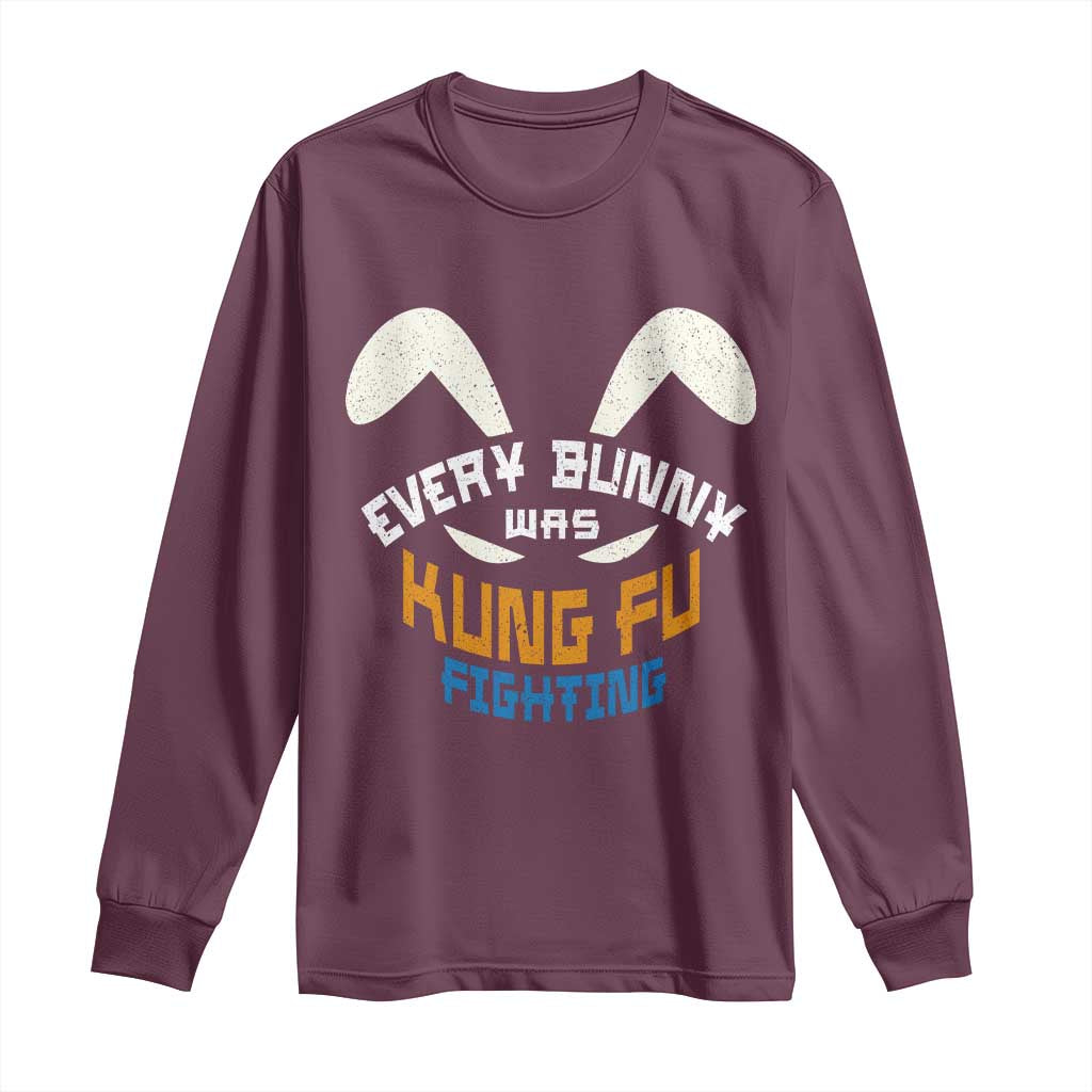 Every Bunny Was Kung Fu Fighting Long Sleeve Shirt Funny Easter Vintage Rabbit Face
