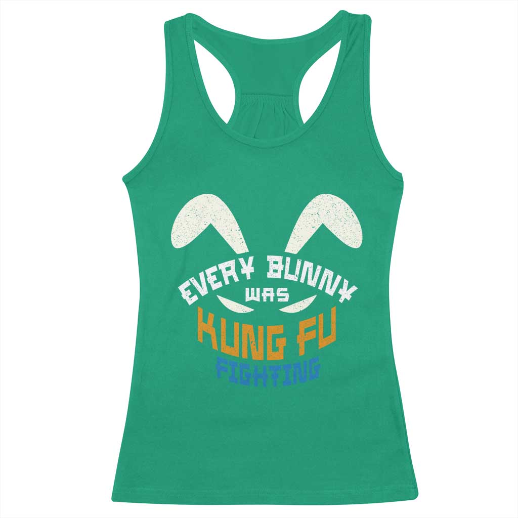 Every Bunny Was Kung Fu Fighting Racerback Tank Top Funny Easter Vintage Rabbit Face