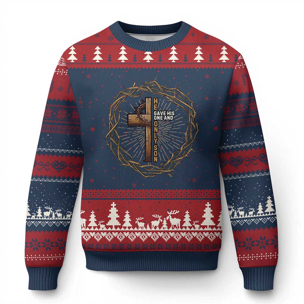 Christian Cross Ugly Christmas Sweater Bible John 3:16 Jesus He Gave His Only Son Jesus Christian - Wonder Print Shop