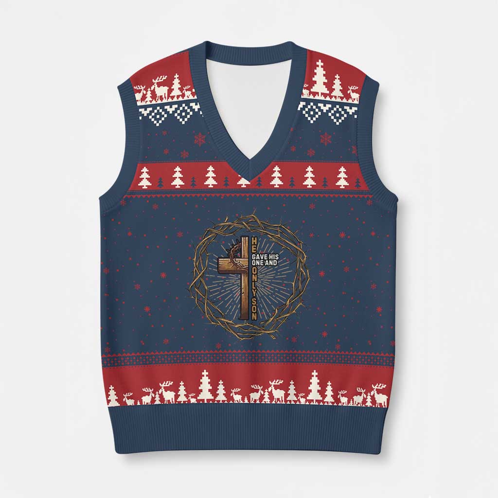 Christian Cross V-Neck Knit Sweater Vest Bible John 3:16 Jesus He Gave His Only Son Jesus Christian - Wonder Print Shop