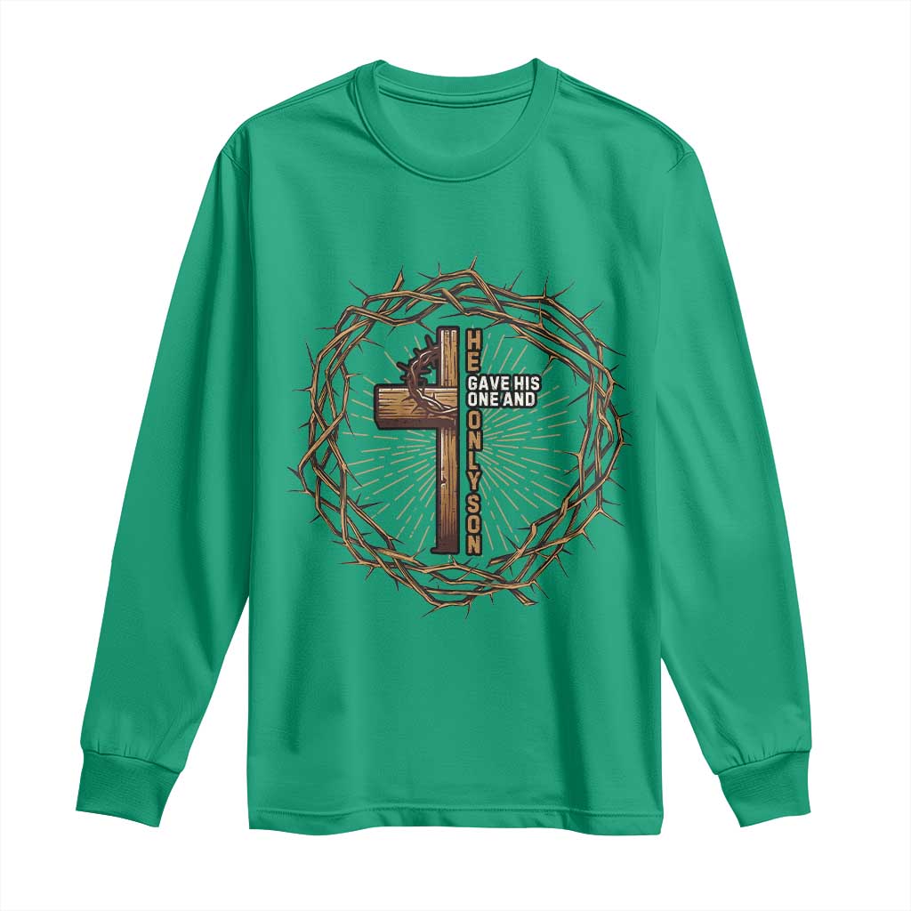 Christian Cross Long Sleeve Shirt Bible John 3:16 Jesus He Gave His Only Son Jesus Christian - Wonder Print Shop
