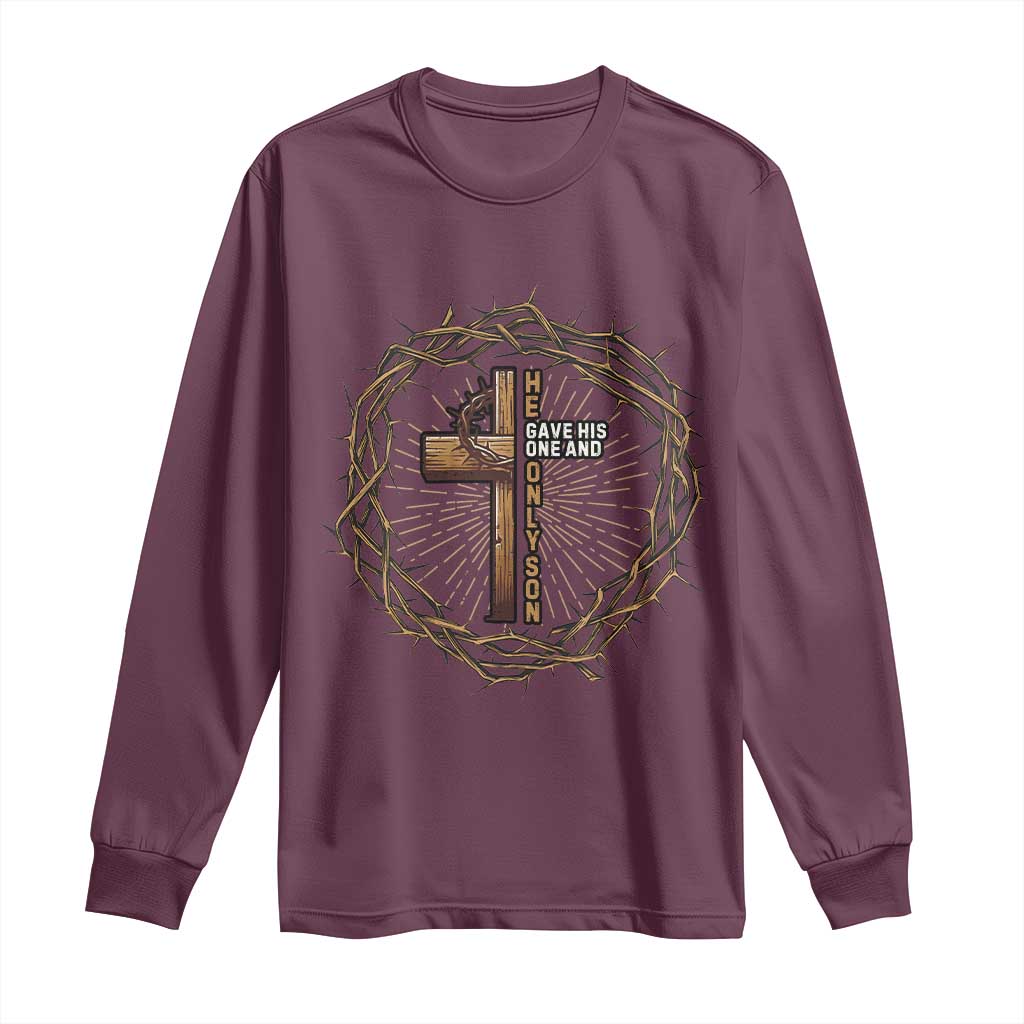 Christian Cross Long Sleeve Shirt Bible John 3:16 Jesus He Gave His Only Son Jesus Christian - Wonder Print Shop
