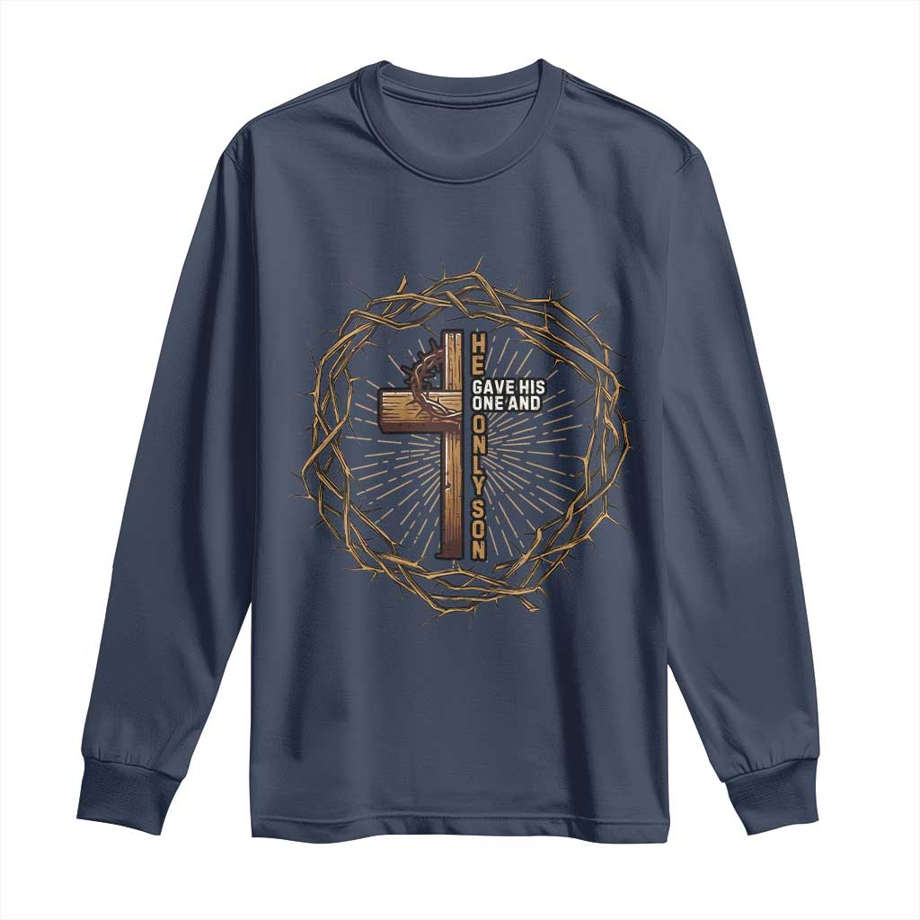 Christian Cross Long Sleeve Shirt Bible John 3:16 Jesus He Gave His Only Son Jesus Christian - Wonder Print Shop