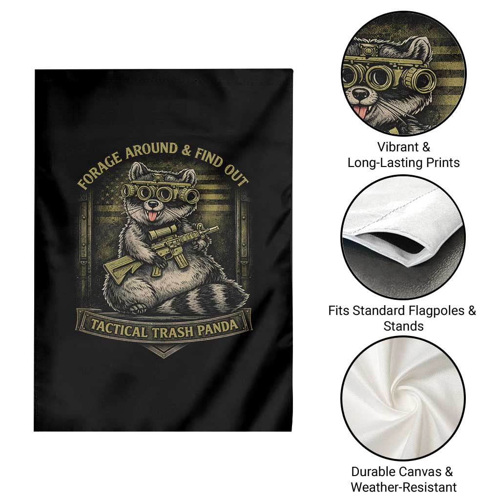 Tactical Trash Panda Garden Flag Funny Raccoon Military Graphic Patriotic Veteran