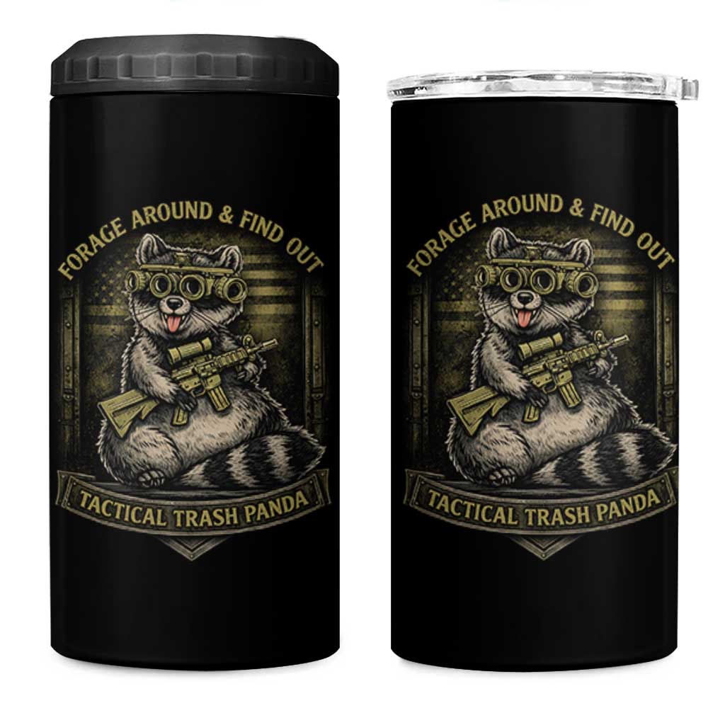 Tactical Trash Panda 4 in 1 Can Cooler Tumbler Funny Raccoon Military Graphic Patriotic Veteran