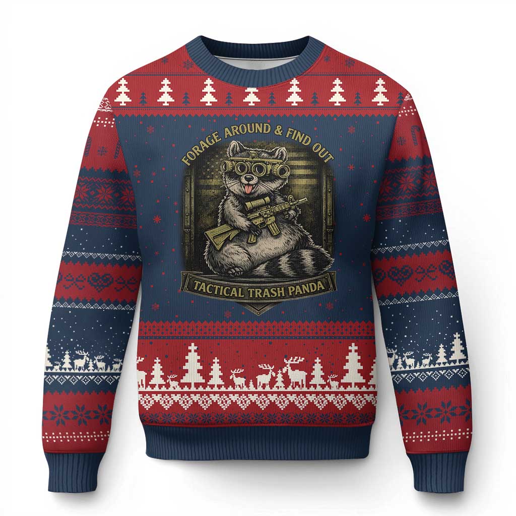 Tactical Trash Panda Ugly Christmas Sweater Funny Raccoon Military Graphic Patriotic Veteran
