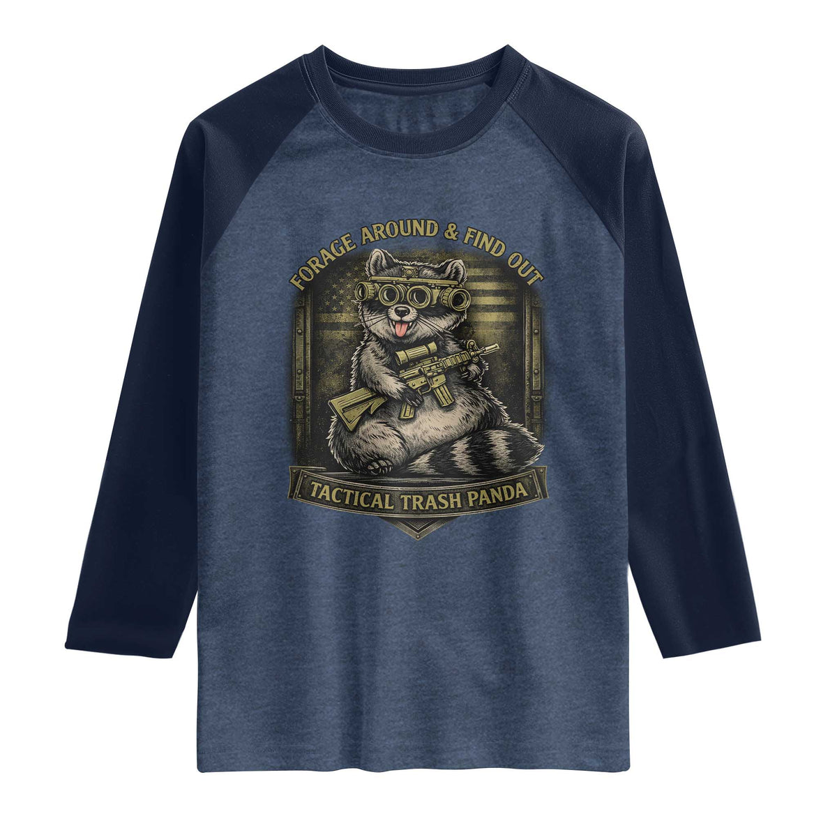 Tactical Trash Panda Raglan Shirt Funny Raccoon Military Graphic Patriotic Veteran