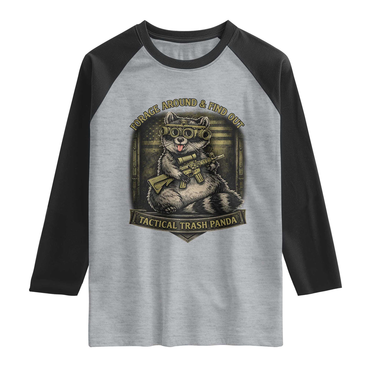 Tactical Trash Panda Raglan Shirt Funny Raccoon Military Graphic Patriotic Veteran