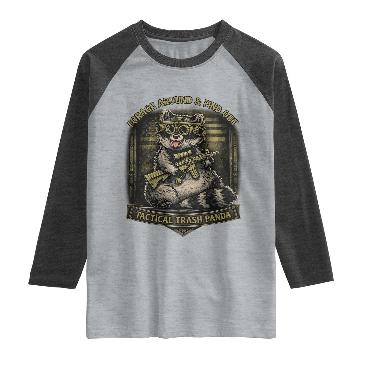 Tactical Trash Panda Raglan Shirt Funny Raccoon Military Graphic Patriotic Veteran