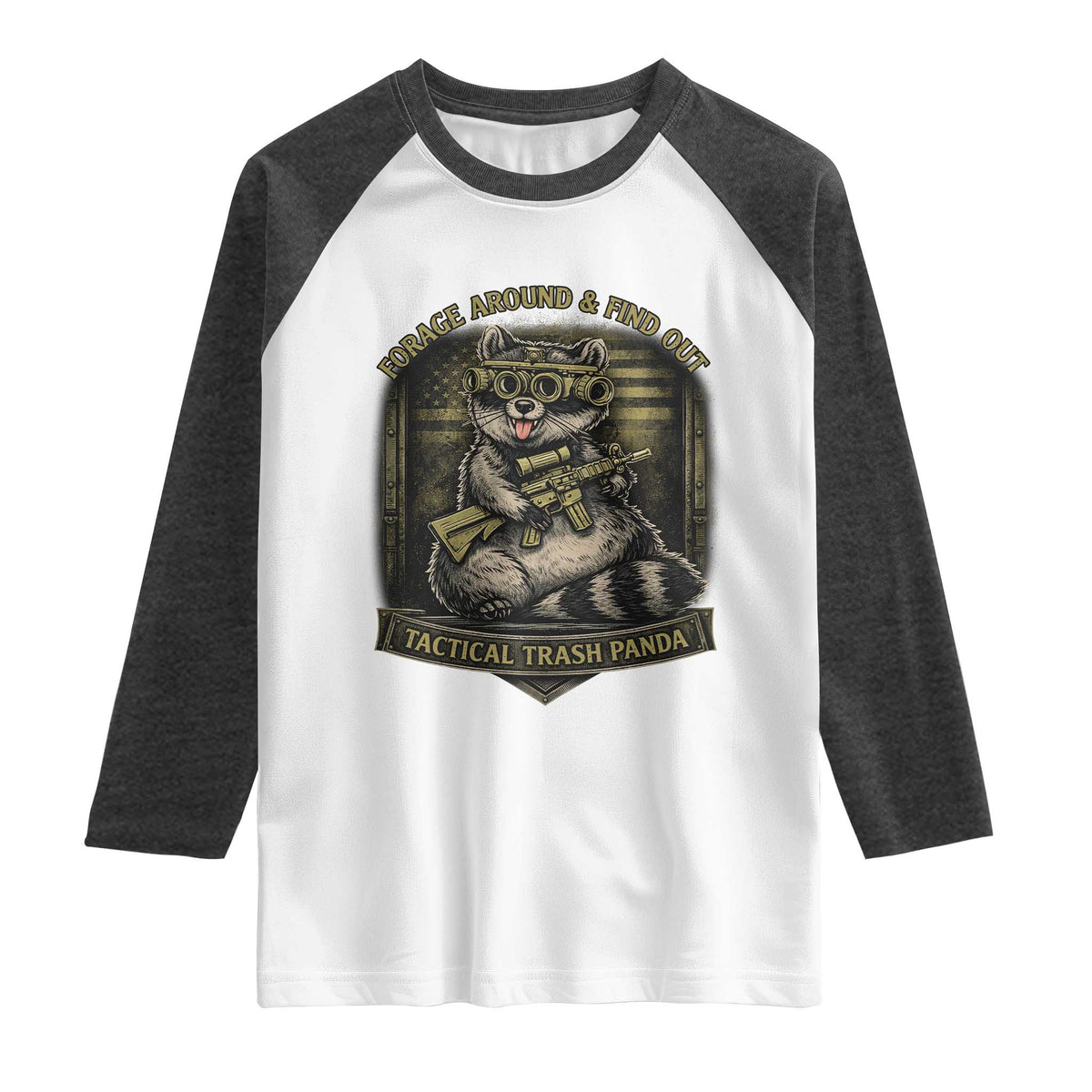 Tactical Trash Panda Raglan Shirt Funny Raccoon Military Graphic Patriotic Veteran