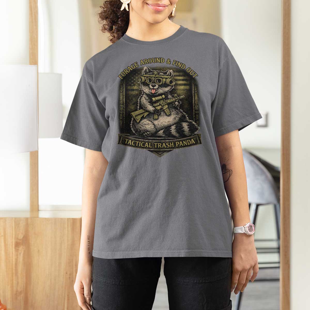 Tactical Trash Panda T Shirt For Women Funny Raccoon Military Graphic Patriotic Veteran