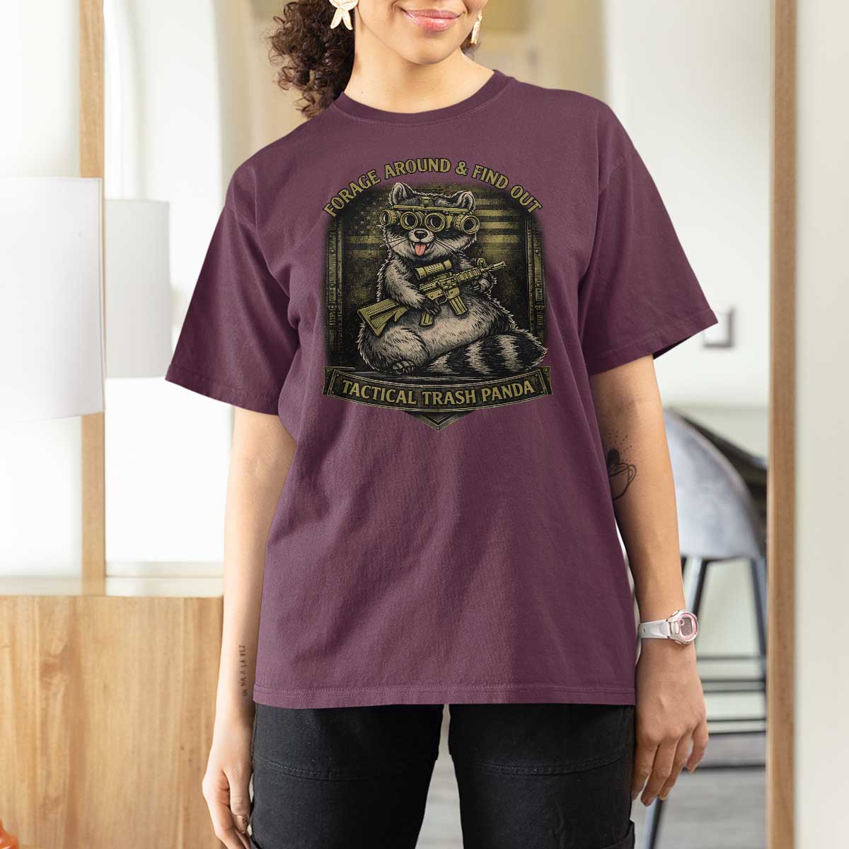 Tactical Trash Panda T Shirt For Women Funny Raccoon Military Graphic Patriotic Veteran