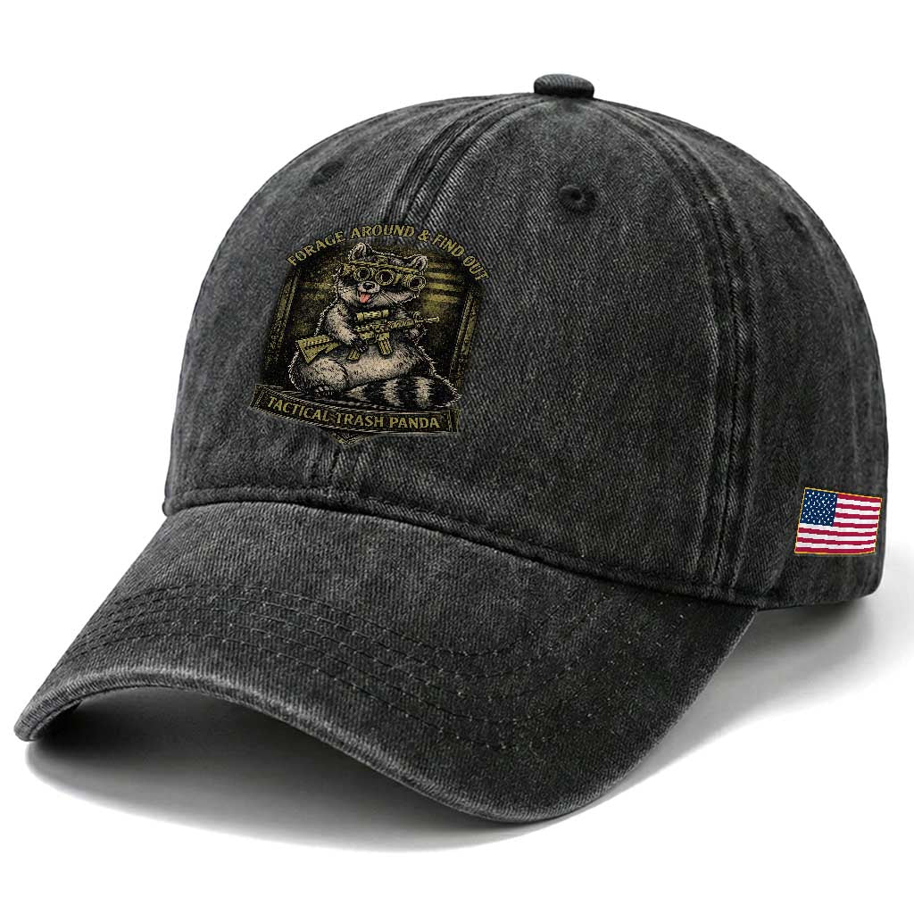 Tactical Trash Panda Washed Cotton Baseball Cap Funny Raccoon Military Graphic Patriotic Veteran