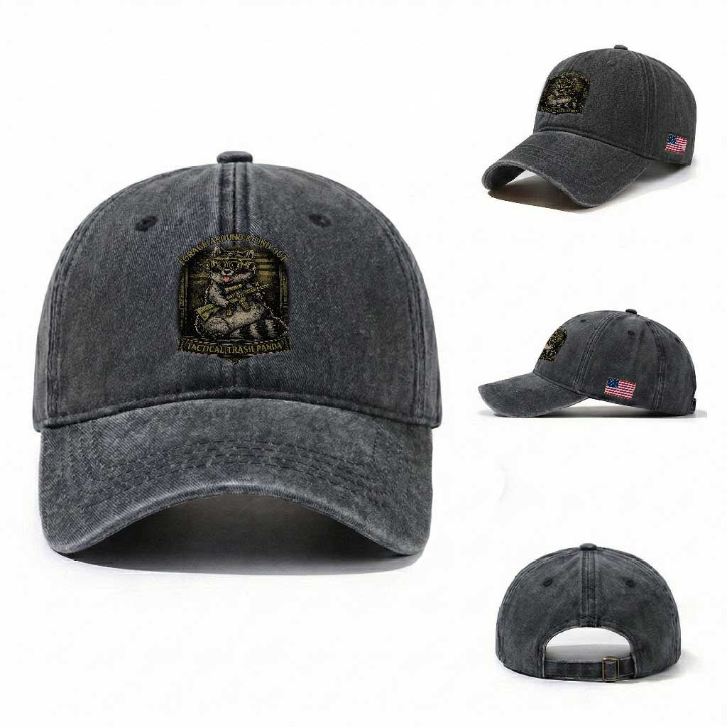 Tactical Trash Panda Washed Cotton Baseball Cap Funny Raccoon Military Graphic Patriotic Veteran