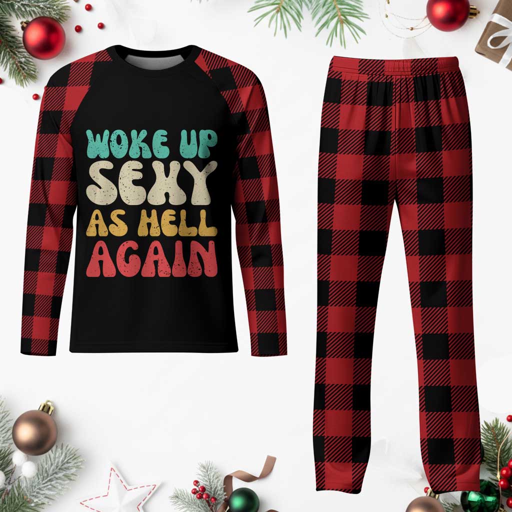 I Woke Up Sexy As Hell Again Plaid Pajama Set Funny Sarcastic Women Saying