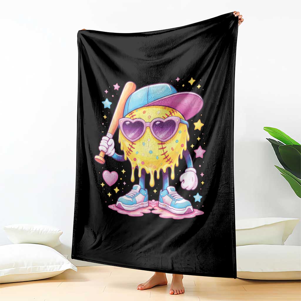 Funny Softball Drip Throw Blanket Ice Cream Sprinkles Softball Girls Kid