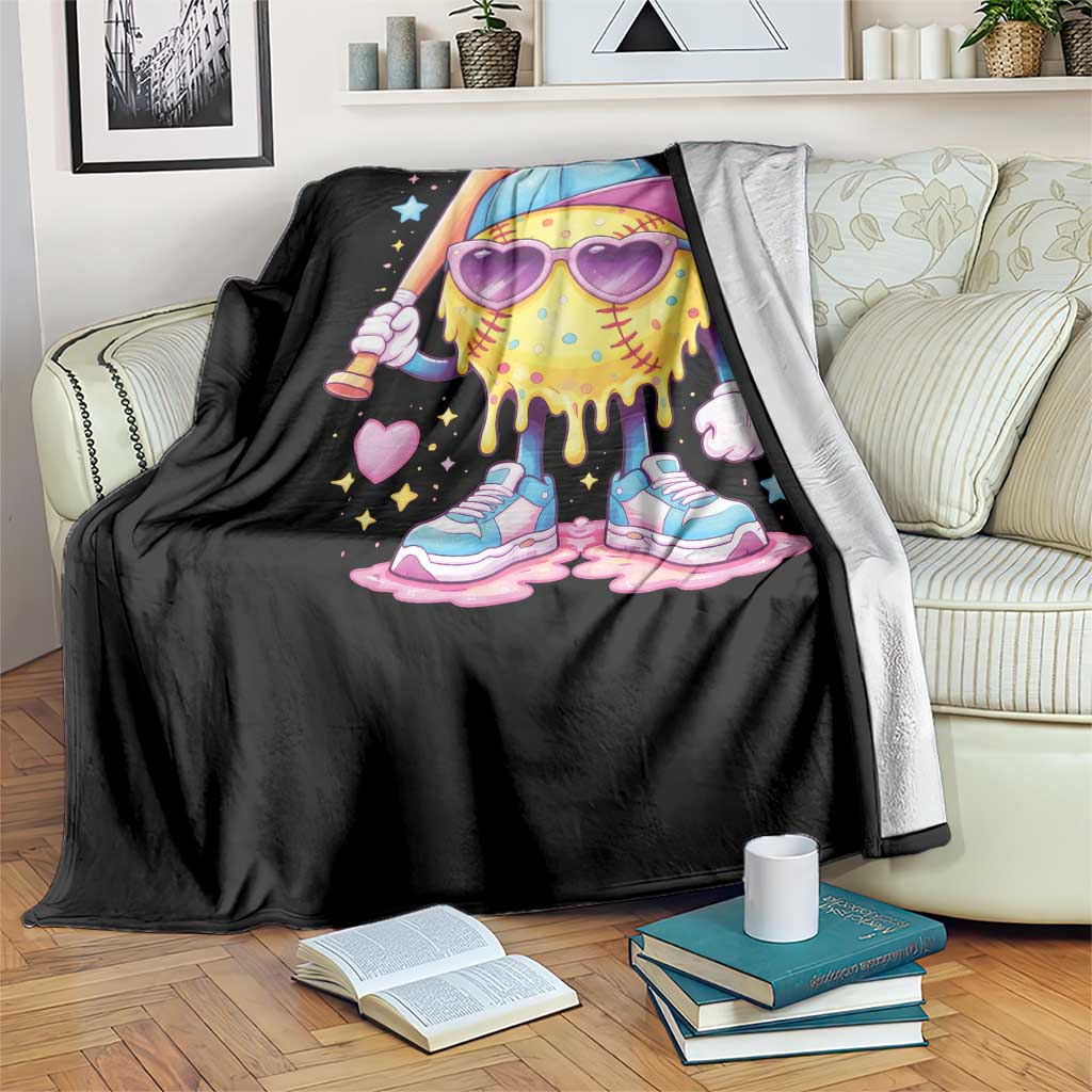 Funny Softball Drip Throw Blanket Ice Cream Sprinkles Softball Girls Kid