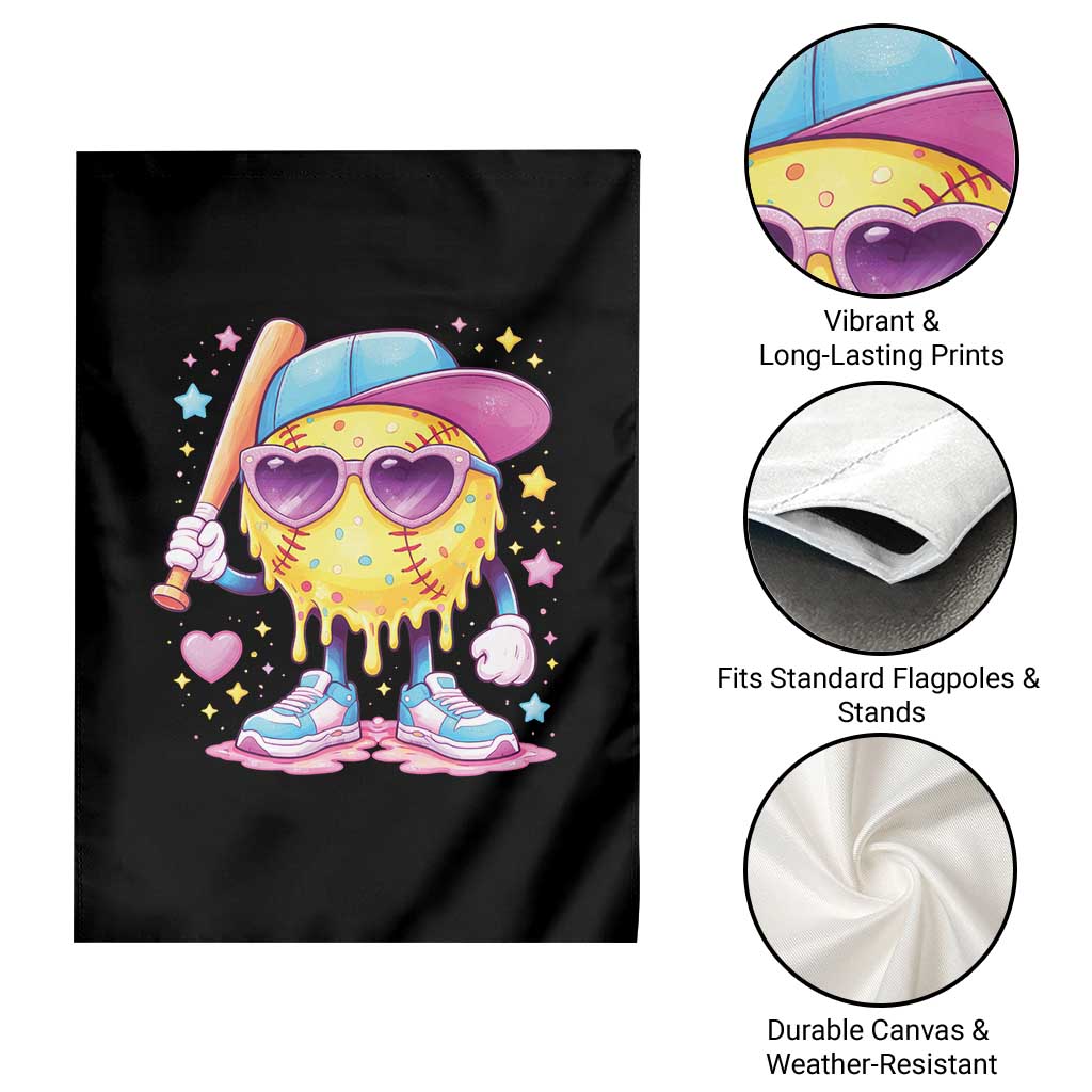 Funny Softball Drip Garden Flag Ice Cream Sprinkles Softball Girls Kid