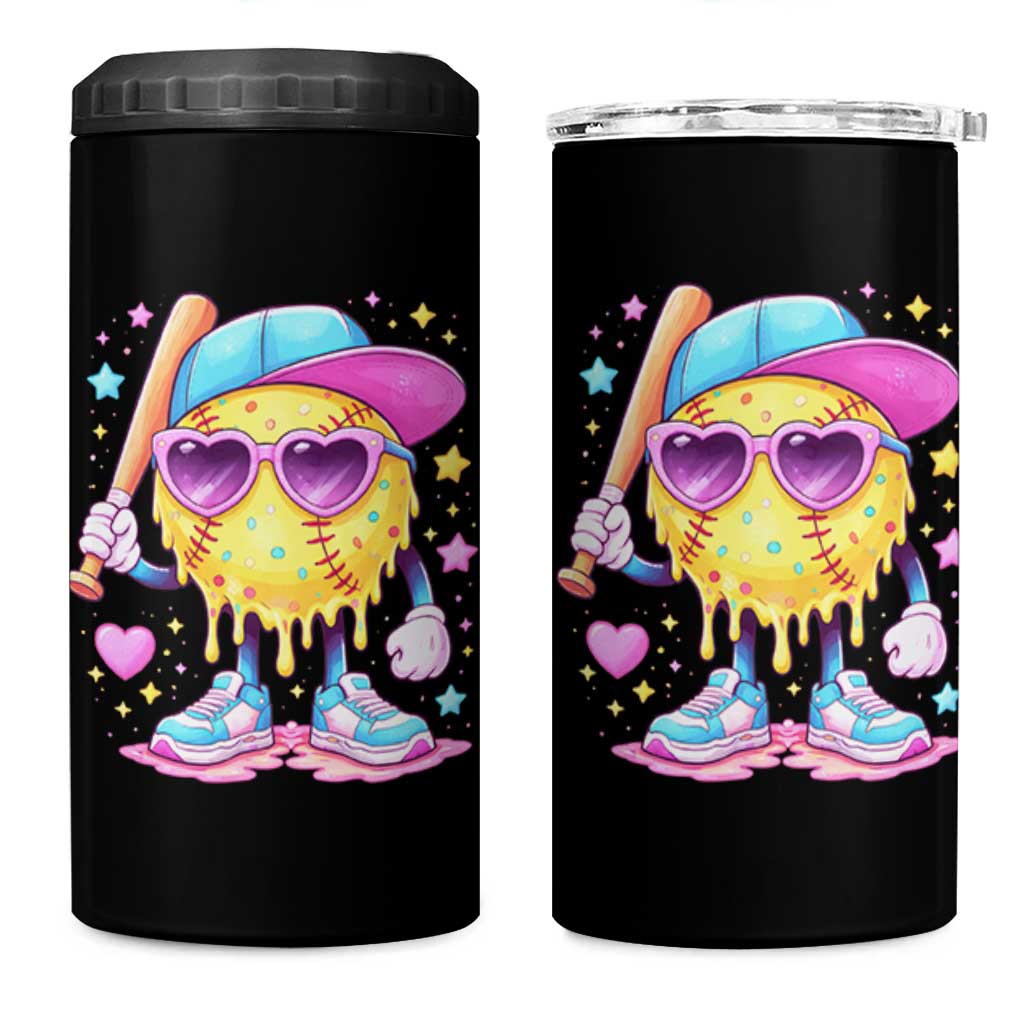 Funny Softball Drip 4 in 1 Can Cooler Tumbler Ice Cream Sprinkles Softball Girls Kid