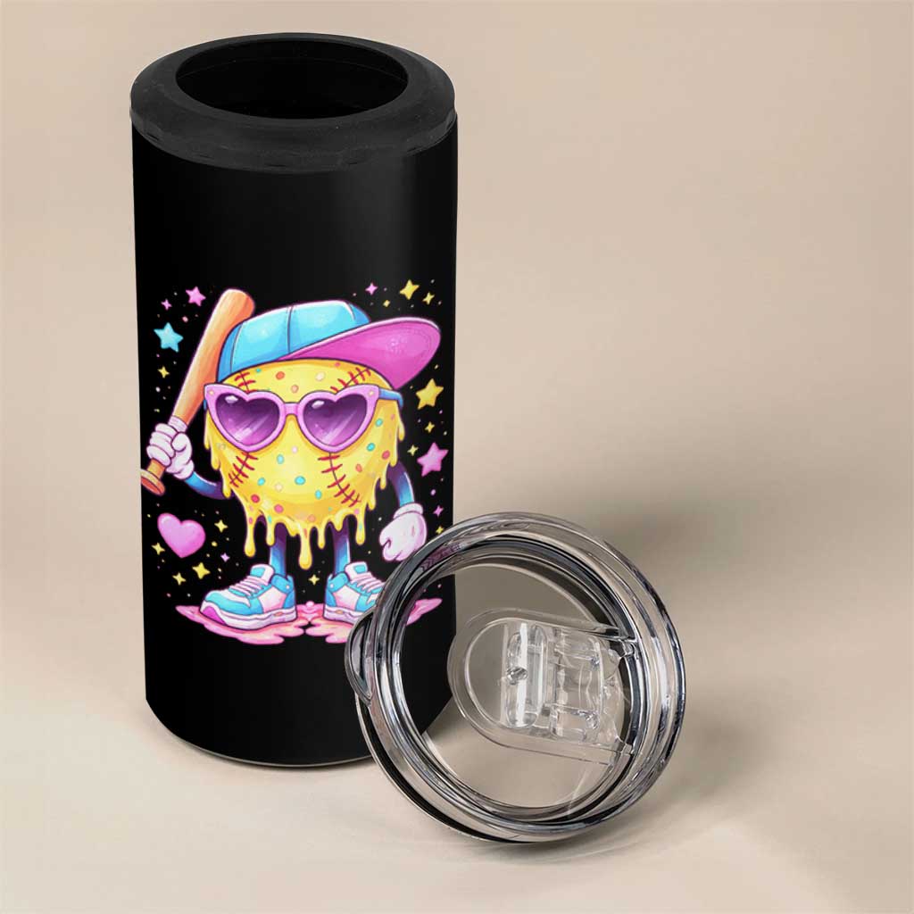 Funny Softball Drip 4 in 1 Can Cooler Tumbler Ice Cream Sprinkles Softball Girls Kid